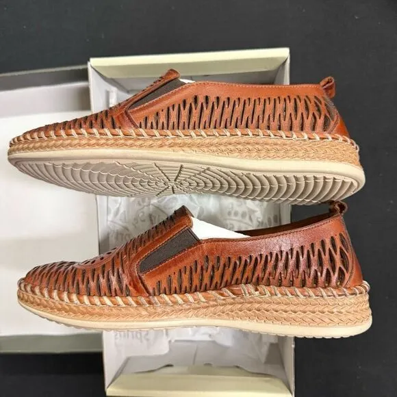 New Spring Step Newday Cognac Brown Leather Laser Cut Flats Sneakers 36