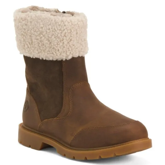 NEW TIMBERLAND Leather Mid Zip Up Boots Dark Brown for women 763mn