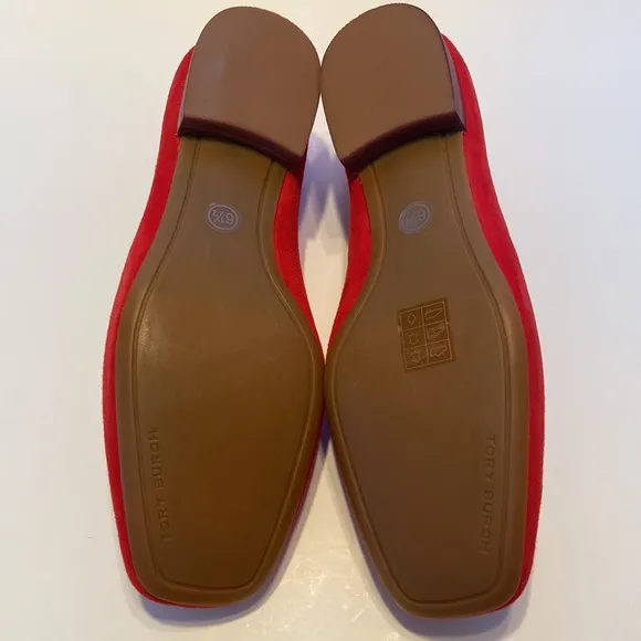 New Tory Burch Leigh Red Suede Loafers Size 6 1/2