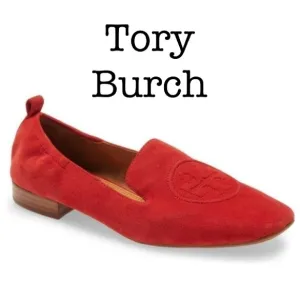 New Tory Burch Leigh Red Suede Loafers Size 6 1/2