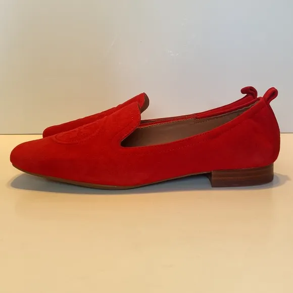 New Tory Burch Leigh Red Suede Loafers Size 6 1/2