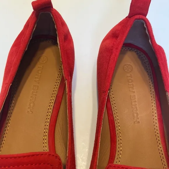 New Tory Burch Leigh Red Suede Loafers Size 6 1/2