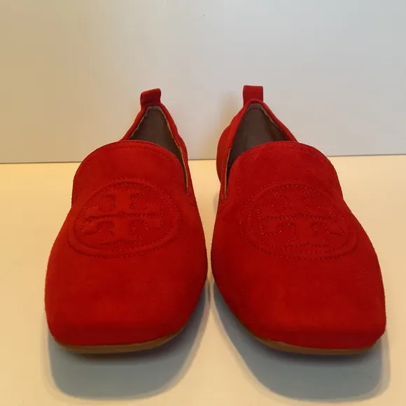 New Tory Burch Leigh Red Suede Loafers Size 6 1/2