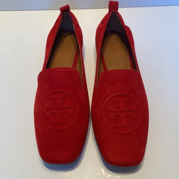 New Tory Burch Leigh Red Suede Loafers Size 6 1/2