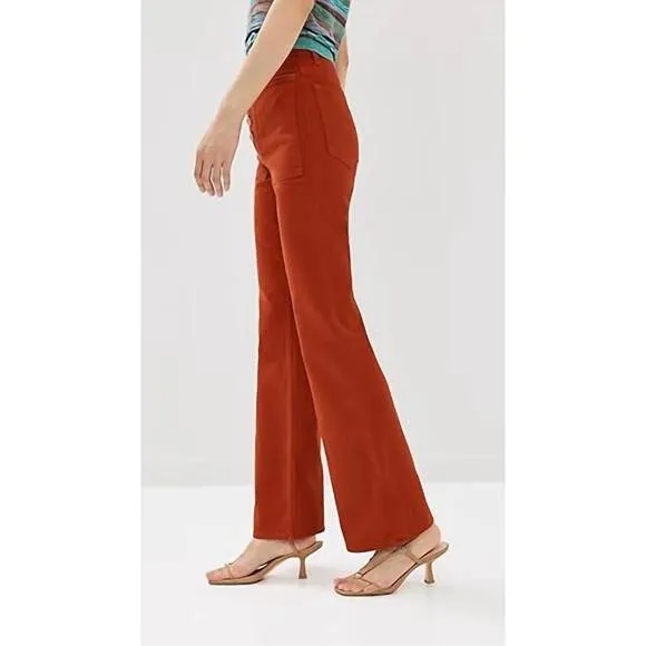 NEW ULLA JOHNSON lou denim flared leg jeans in red ochre