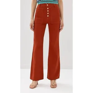 NEW ULLA JOHNSON lou denim flared leg jeans in red ochre