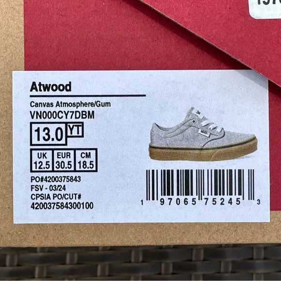 New Vans Atwood Sneakers, Size 13 Youth, Unisex, New