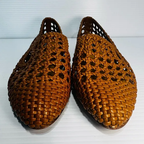 New Veronica Beard Griffin Tan Leather Woven Flats Size 38