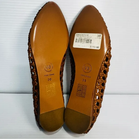 New Veronica Beard Griffin Tan Leather Woven Flats Size 38