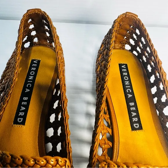 New Veronica Beard Griffin Tan Leather Woven Flats Size 38