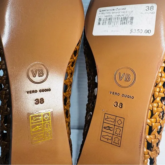 New Veronica Beard Griffin Tan Leather Woven Flats Size 38