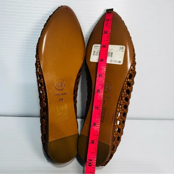 New Veronica Beard Griffin Tan Leather Woven Flats Size 38