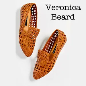 New Veronica Beard Griffin Tan Leather Woven Flats Size 38