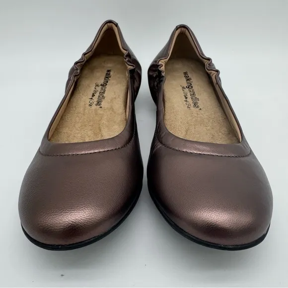 New Walking Cradles Tess Gold/Bronze Leather Comfort Ballet Flats Size 8.5 N