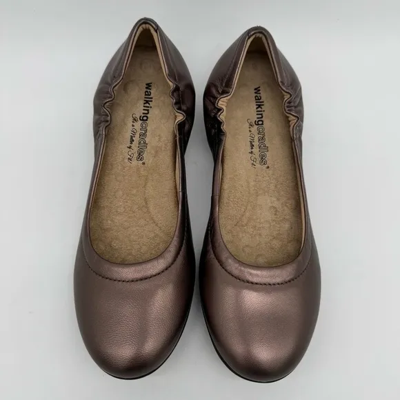 New Walking Cradles Tess Gold/Bronze Leather Comfort Ballet Flats Size 8.5 N