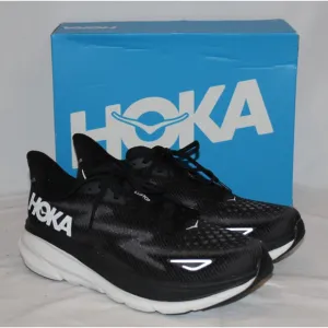 NIB HOKA ONE ONE MEN'S CLIFTON 9 BWHT BLACK WHITE RUNNING‎ SNEAKERS