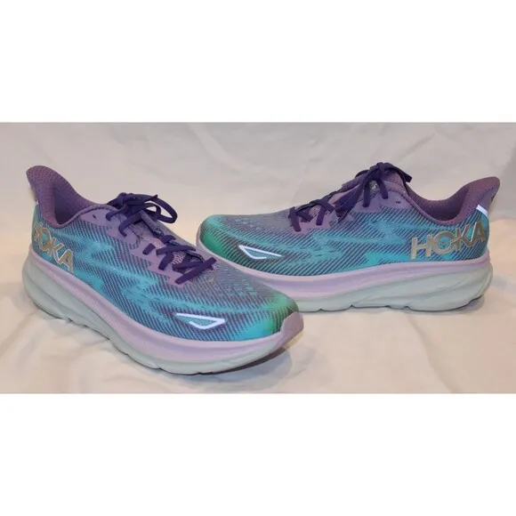 NIB Hoka One Women's Clifton 9 Running Sneakers CVPL PURPLE BLUE SZ 12