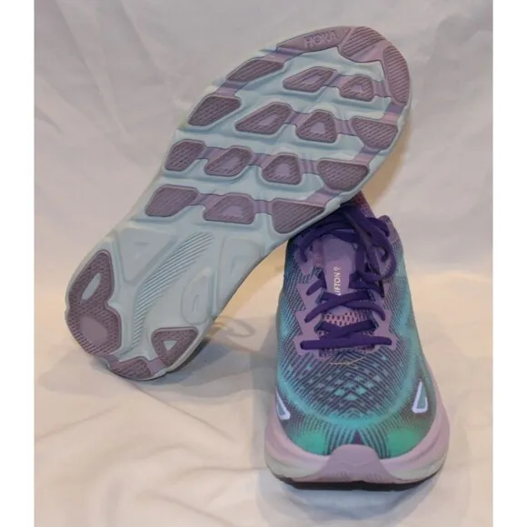 NIB Hoka One Women's Clifton 9 Running Sneakers CVPL PURPLE BLUE SZ 12