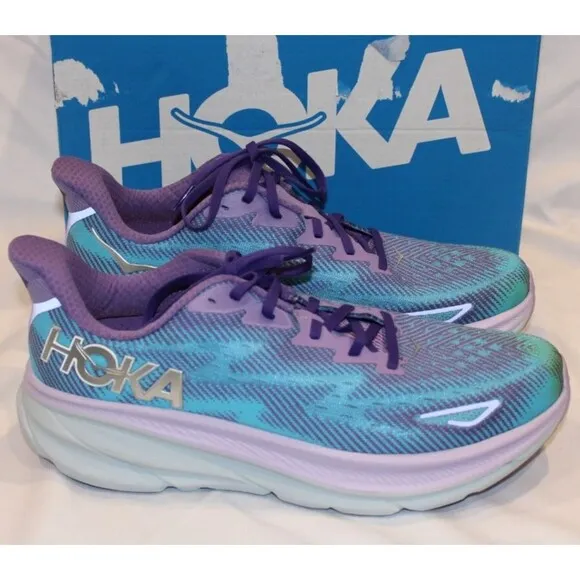 NIB Hoka One Women's Clifton 9 Running Sneakers CVPL PURPLE BLUE SZ 12