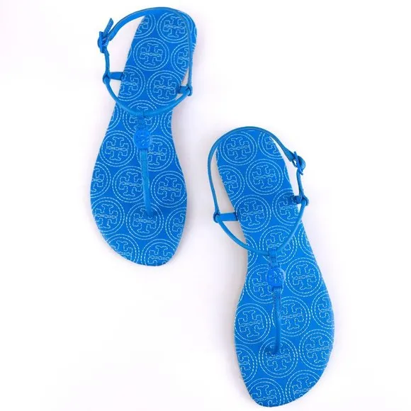 NIB Tory Burch EMMY Thong Leather Sandals Ocean 10-10.5