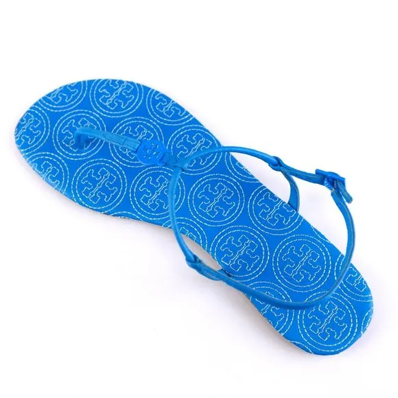 NIB Tory Burch EMMY Thong Leather Sandals Ocean 10-10.5