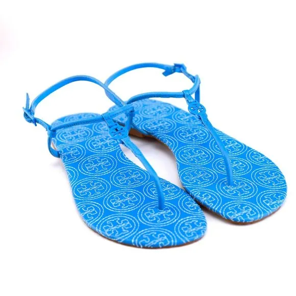 NIB Tory Burch EMMY Thong Leather Sandals Ocean 10-10.5