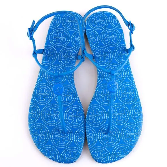 NIB Tory Burch EMMY Thong Leather Sandals Ocean 10-10.5