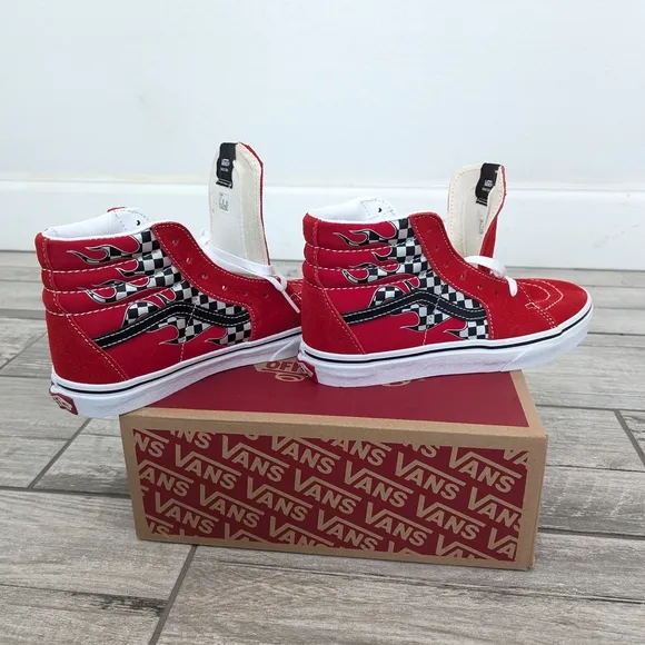 NIB Vans Red High-Top Sneakers with Flames Youth