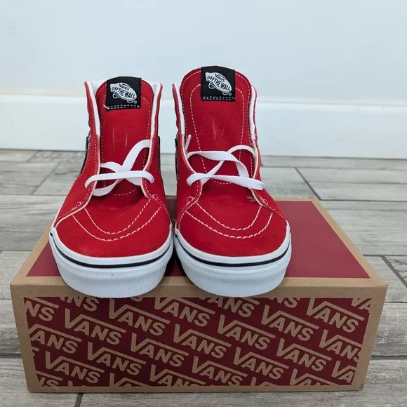 NIB Vans Red High-Top Sneakers with Flames Youth
