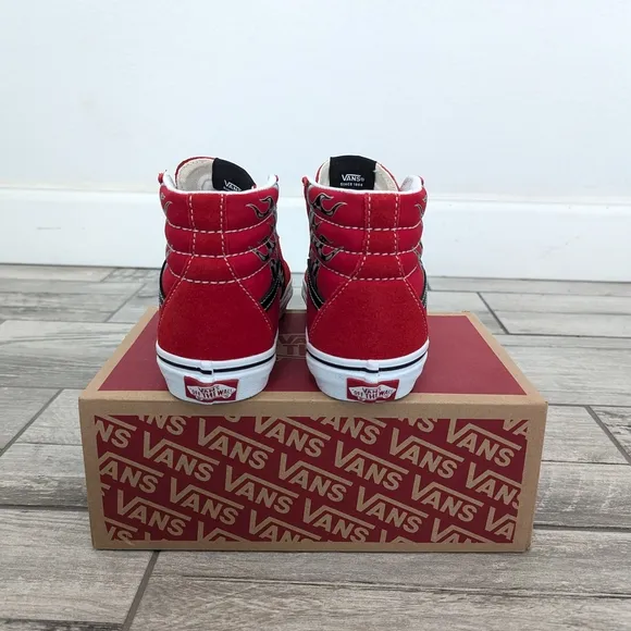 NIB Vans Red High-Top Sneakers with Flames Youth