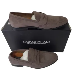 Nick Graham London Men's Dark Gray Suede Leather Altred Loafers Shoes Size 8 New