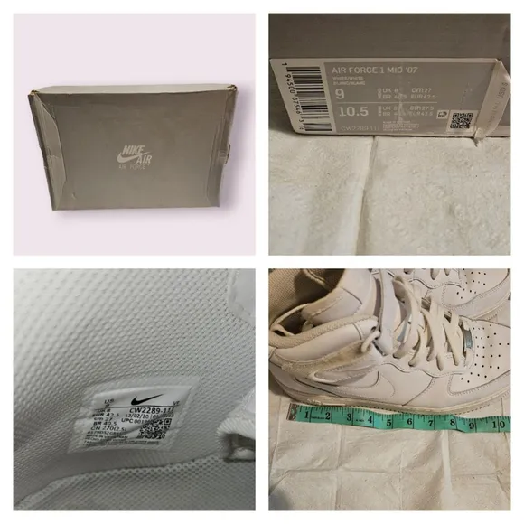 Nike Air Force 1 Mid Sneakers Men's Size 9 White Neutral w/Box