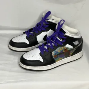 Nike Air Jordan 1 Mid Hologram Kids Basketball Sneakers Black White 6Y