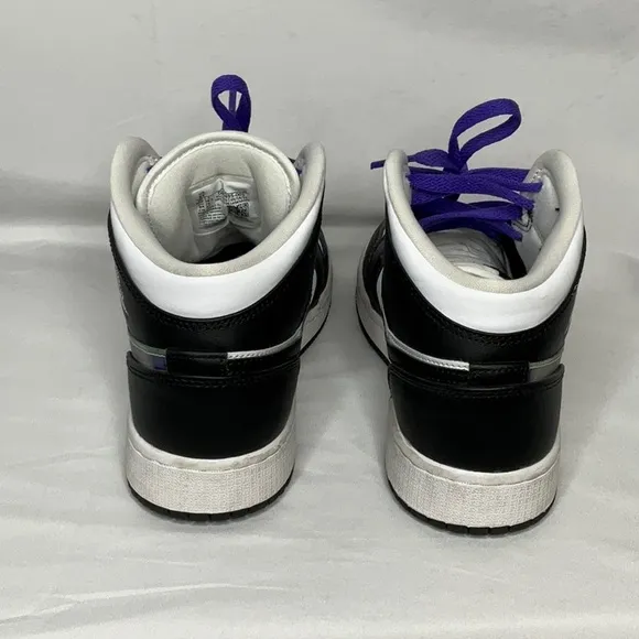 Nike Air Jordan 1 Mid Hologram Kids Basketball Sneakers Black White 6Y
