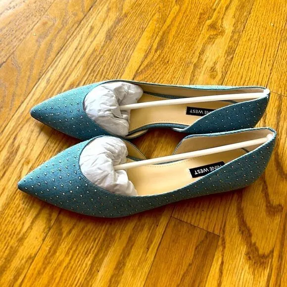 NINE WEST Denim Blue Studded Flats- 8M- NEW