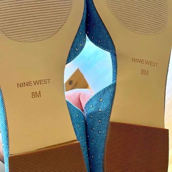 NINE WEST Denim Blue Studded Flats- 8M- NEW