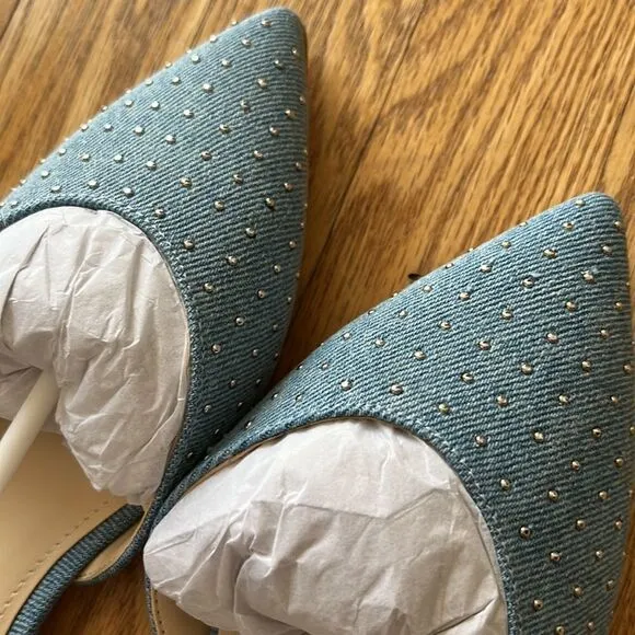 NINE WEST Denim Blue Studded Flats- 8M- NEW