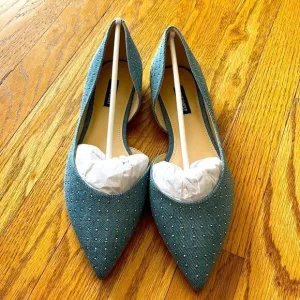 NINE WEST Denim Blue Studded Flats- 8M- NEW