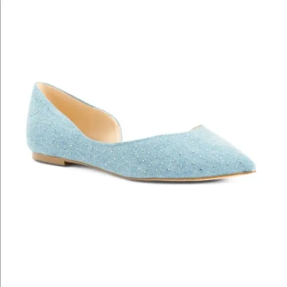 NINE WEST Denim Blue Studded Flats- 8M- NEW