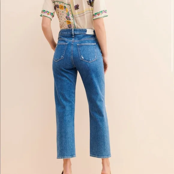 Noelle Distressed Straight-Leg Jeans | Medium Wash | 30 Paige jeans gently worn