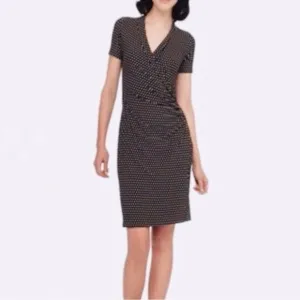 Norma Kamali Size S Black &amp; White Polka Dot Side Gathered Wrap Dress