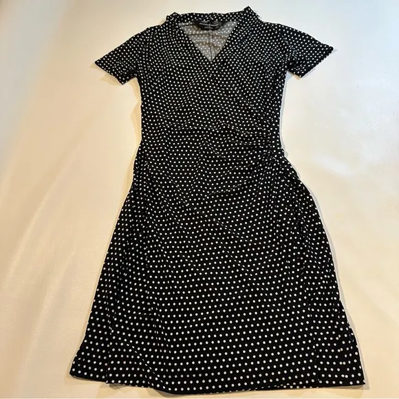 Norma Kamali Size S Black &amp; White Polka Dot Side Gathered Wrap Dress