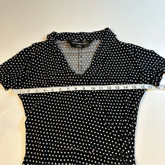 Norma Kamali Size S Black &amp; White Polka Dot Side Gathered Wrap Dress