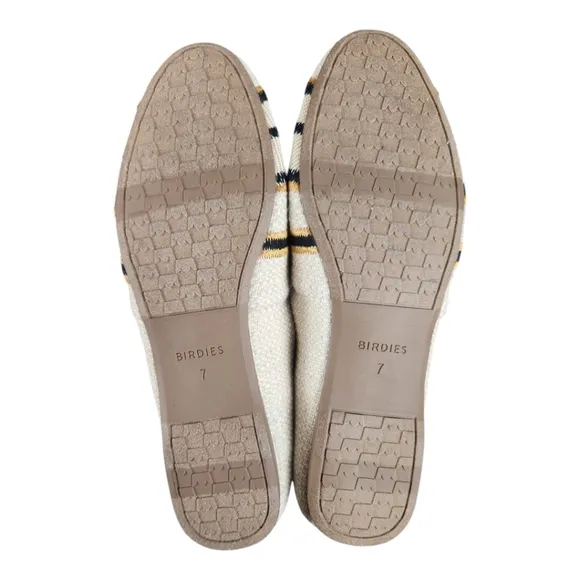 NWOB Birdies The Starling Natural Striped Embroidered Flat Shoe Comfort Size 7