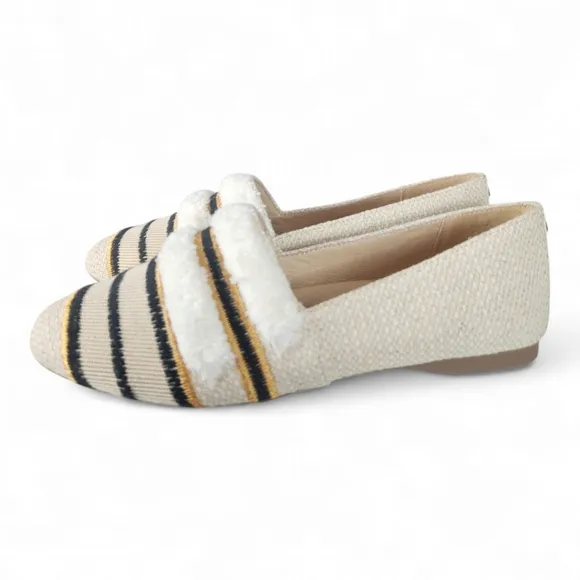 NWOB Birdies The Starling Natural Striped Embroidered Flat Shoe Comfort Size 7