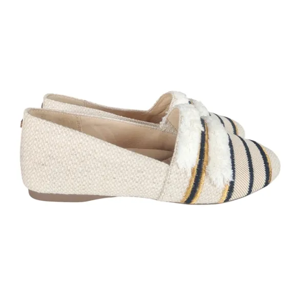 NWOB Birdies The Starling Natural Striped Embroidered Flat Shoe Comfort Size 7