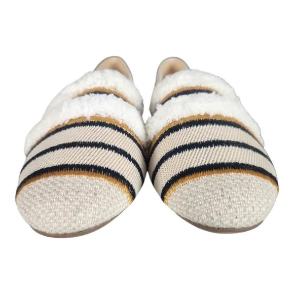 NWOB Birdies The Starling Natural Striped Embroidered Flat Shoe Comfort Size 7