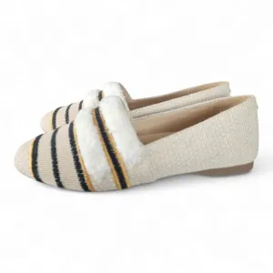 NWOB Birdies The Starling Natural Striped Embroidered Flat Shoe Comfort Size 7