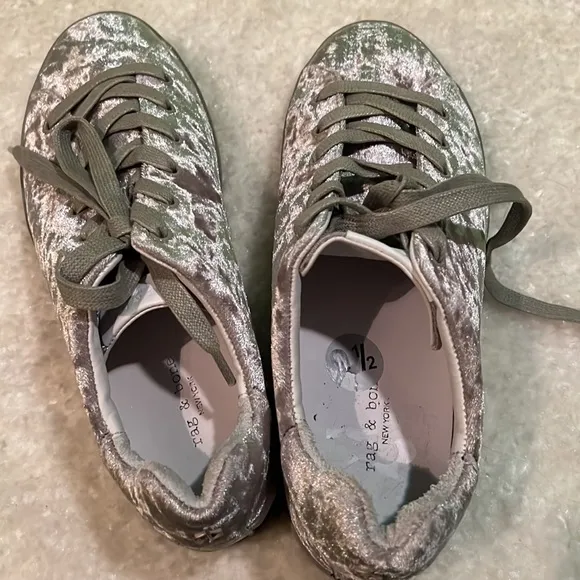 NWOT $339 rag &amp; bone | Crushed Velvet Low Top Fashion Sneakers in Dove