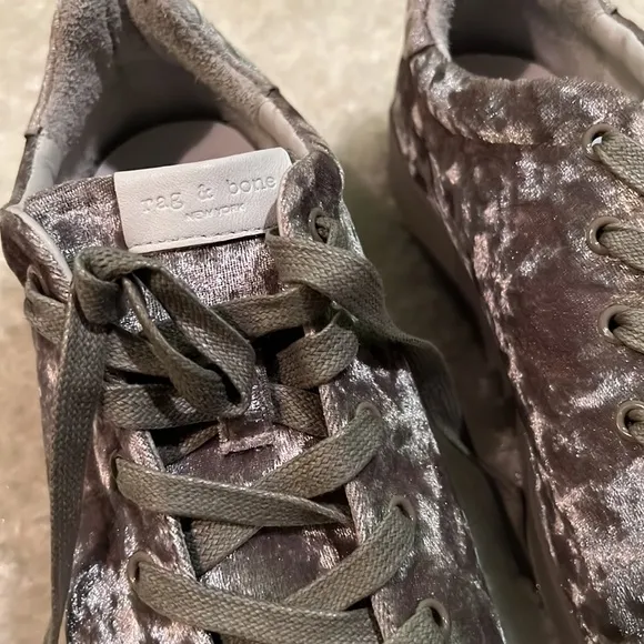 NWOT $339 rag &amp; bone | Crushed Velvet Low Top Fashion Sneakers in Dove